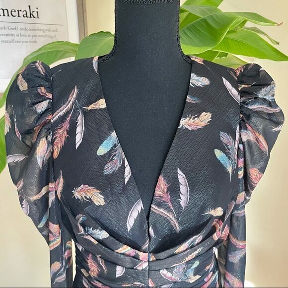 𝅺Rachel Zoe Sloane Feather Print Dress Size 6 - Picture 5 of 16